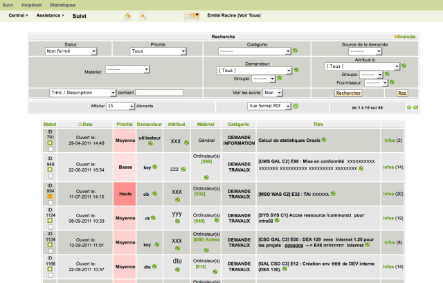 Liste des tickets coté support